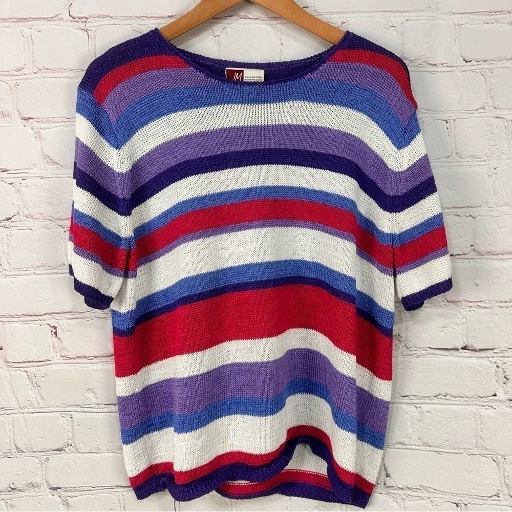 Vintage women’s summer sweater top blouse spring  Size XL Colorful Stripes cozy